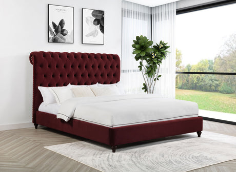 Devon Wine Red 57-Inch Upholstered Eastern King Panel Bed