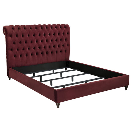 Devon Wine Red 57-Inch Upholstered Eastern King Panel Bed