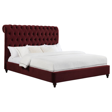 Devon Wine Red 57-Inch Upholstered Eastern King Panel Bed