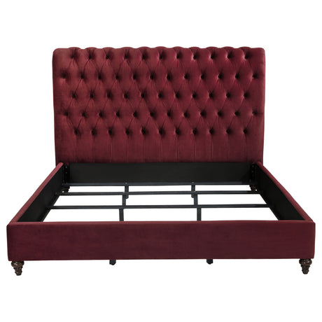Devon Wine Red 57-Inch Upholstered Eastern King Panel Bed