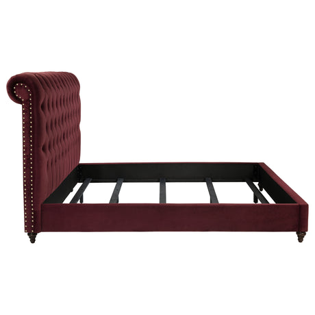 Devon Wine Red 57-Inch Upholstered Eastern King Panel Bed