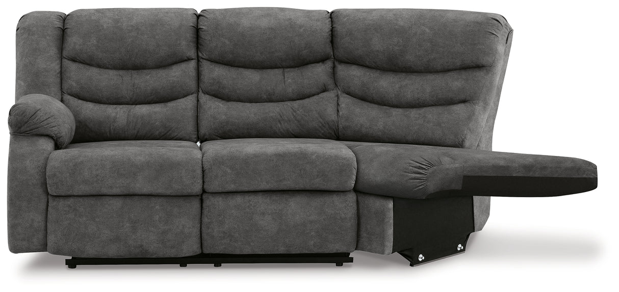 Partymate Slate Left-Arm Facing Reclining Loveseat with Half Wedge