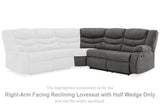 Partymate Slate Right-Arm Facing Reclining Loveseat with Half Wedge