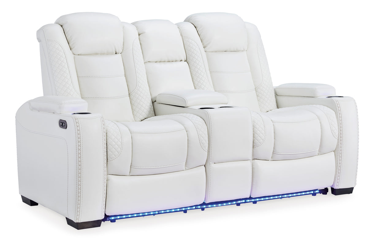 Party Time White Power Reclining Loveseat With Console