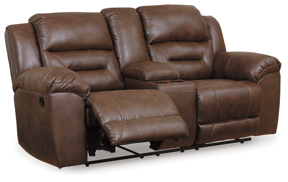 Stoneland Chocolate Reclining Loveseat With Console