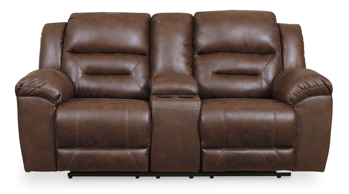 Stoneland Chocolate Reclining Loveseat With Console