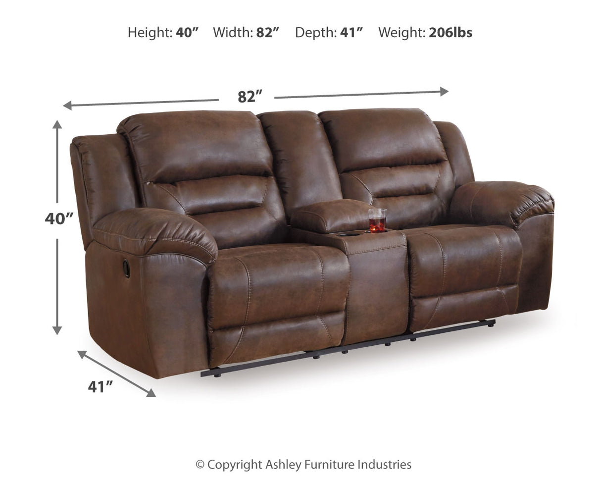 Stoneland Chocolate Reclining Loveseat With Console