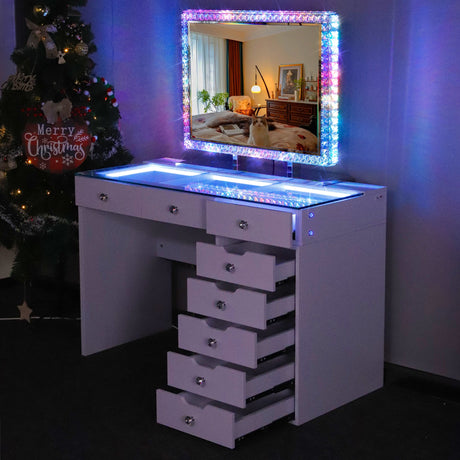 Promotion Deal!Diana Vanity Desk Set- 8 Storage Drawers with Vanity Mirror