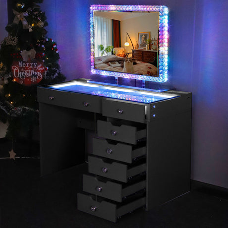 Promotion Deal!Diana Vanity Desk Set- 8 Storage Drawers with Vanity Mirror