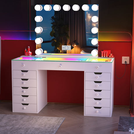 Eva-RGB Vanity Desk Pro - 13 Storage Drawers