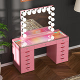 Promotion Deal! Eva-RGB Vanity Desk Set with 13 Storage Drawers and 15 Bulbs Light Mirror