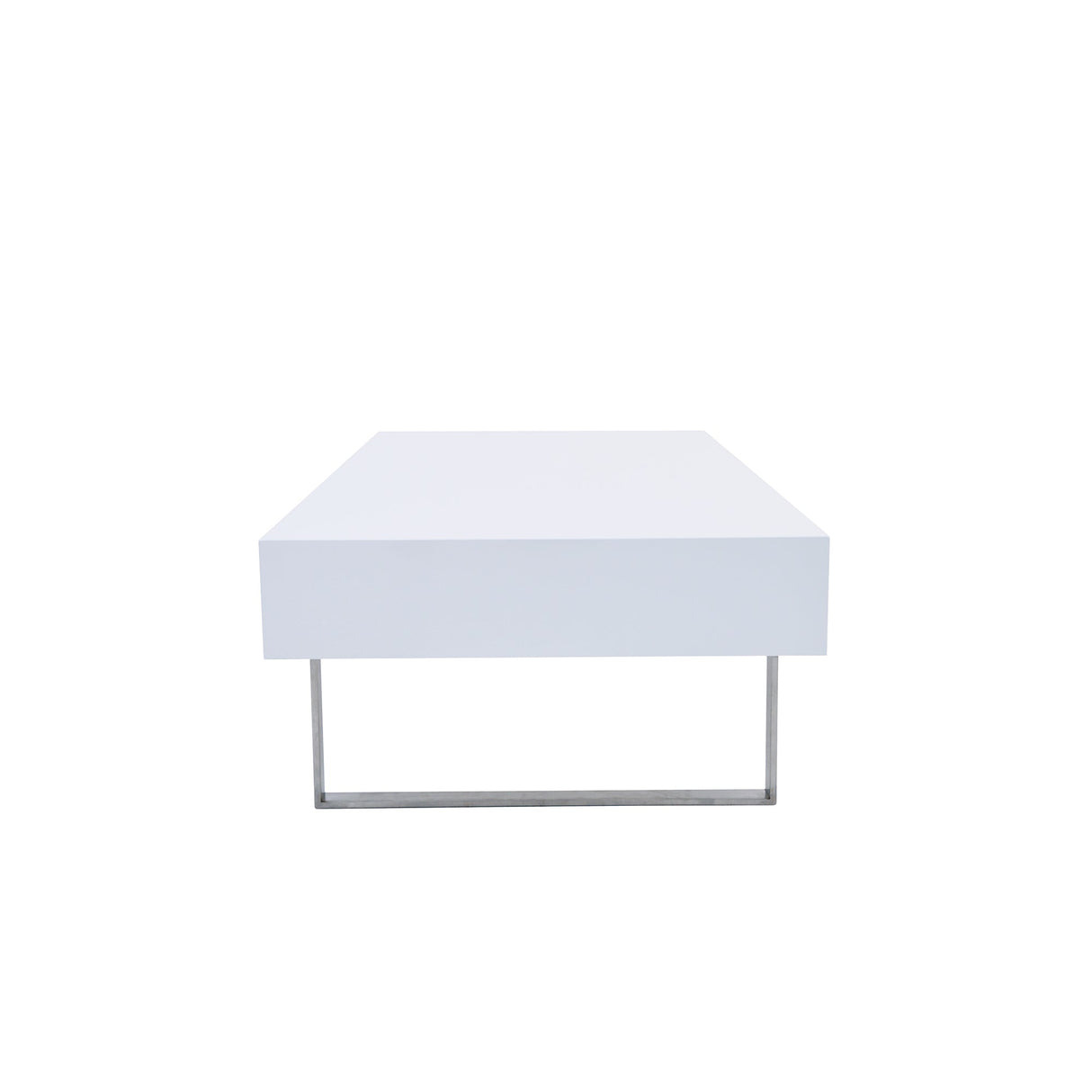 Modern High-Gloss Coffee Table with Metal Legs and Symmetrical Drawers