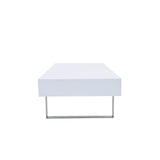 Modern High-Gloss Coffee Table with Metal Legs and Symmetrical Drawers