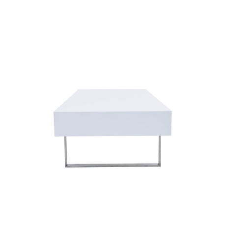 Modern High-Gloss Coffee Table with Metal Legs and Symmetrical Drawers