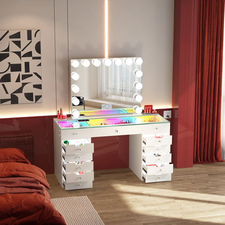 Eva Vanity Desk  - 13 Storage Drawers with Full Light &RGB