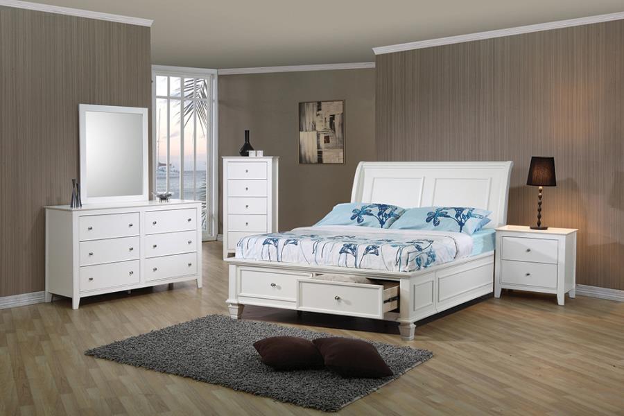 4-Piece Storage Bedroom Set With Sleigh Headboard Buttermilk