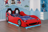 Cruiser Wood Twin LED Race Car Bed and 7-inch Mattress Red