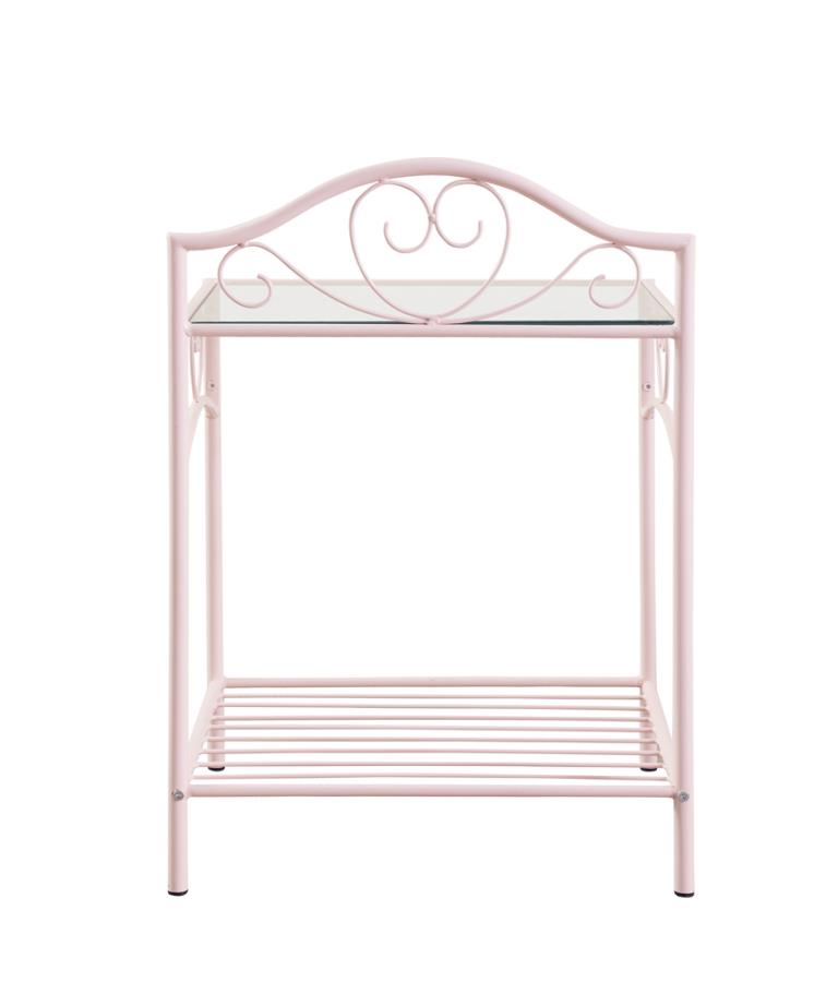 Massi 1-Shelf Nightstand With Glass Top Powder Pink