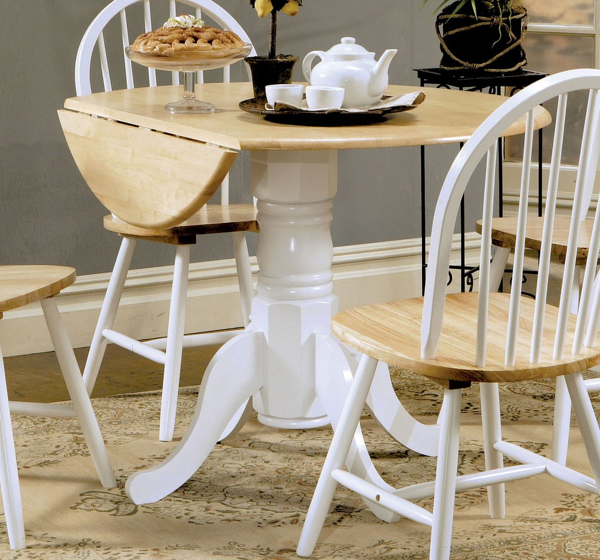 Allison White Round 40-Inch Drop Leaf Extension Dining Table