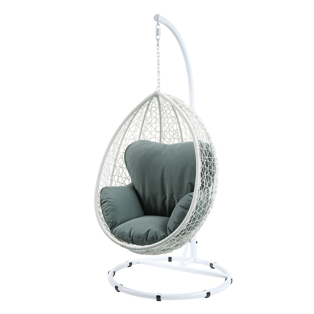 Simona Green Fabric & White Wicker Patio Swing Chair