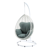 Simona Green Fabric & White Wicker Patio Swing Chair