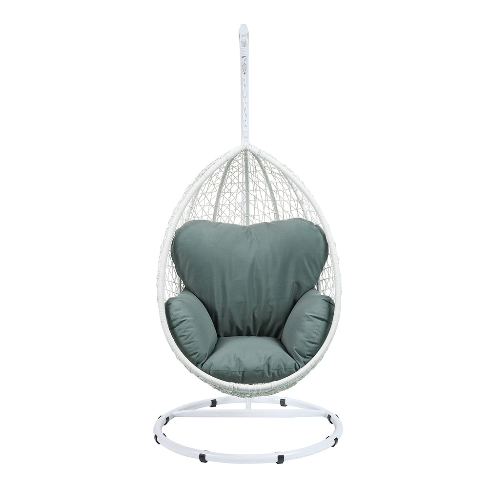 Simona Green Fabric & White Wicker Patio Swing Chair