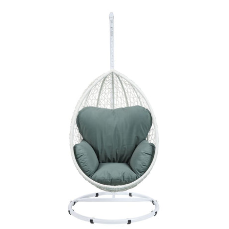Simona Green Fabric & White Wicker Patio Swing Chair