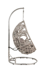 Sigar Light Gray Fabric & Wicker Patio Swing Chair