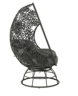 Hikre Clear Glass, Charcoal Fabric & Black Wicker Patio Lounge Chair