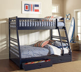 Ashton Navy Blue 2-Drawer Wood Twin Over Full Bunk Bed