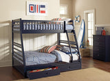 Ashton Navy Blue 2-Drawer Wood Twin Over Full Bunk Bed