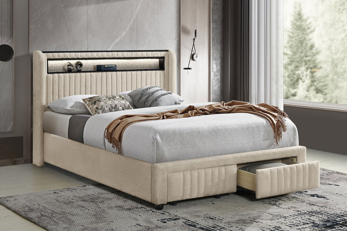 Madison Cream Upholstered Led Full Storage Platform Bed