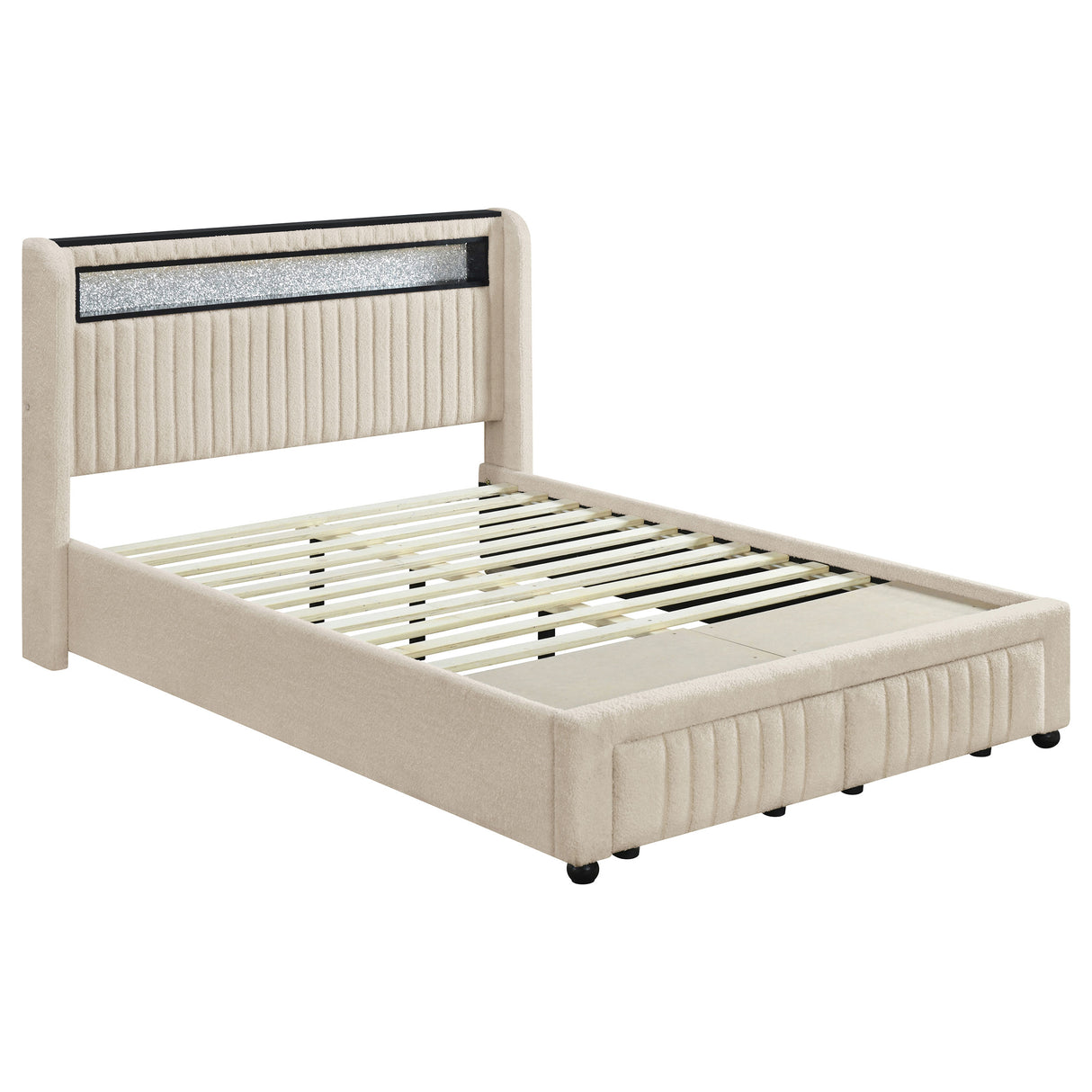Madison Cream Upholstered Led Full Storage Platform Bed