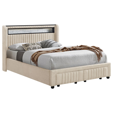 Madison Cream Upholstered Led Full Storage Platform Bed