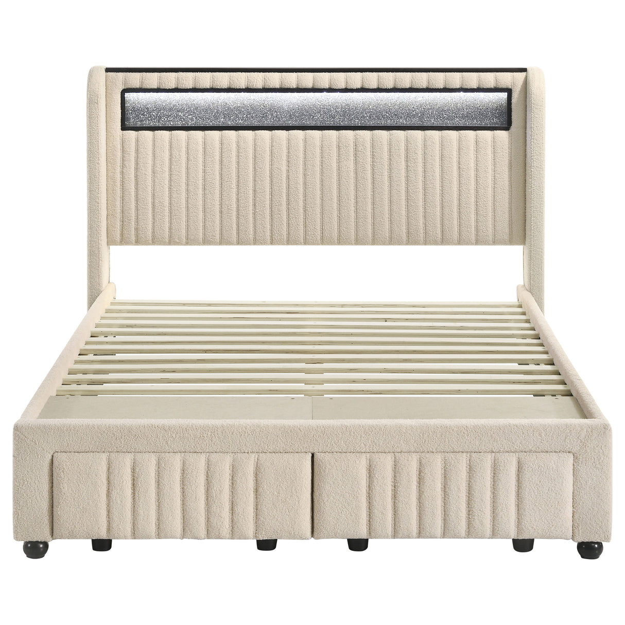 Madison Cream Upholstered Led Full Storage Platform Bed