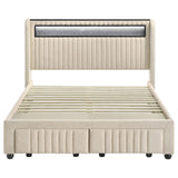Madison Cream Upholstered Led Full Storage Platform Bed