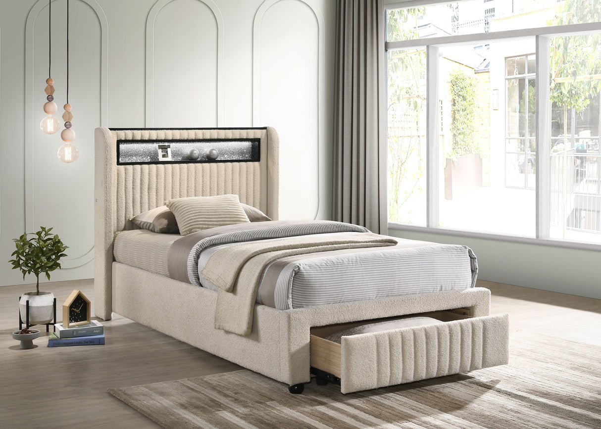 Madison Cream Upholstered Led Twin Storage Platform Bed
