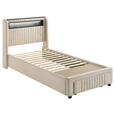 Madison Cream Upholstered Led Twin Storage Platform Bed
