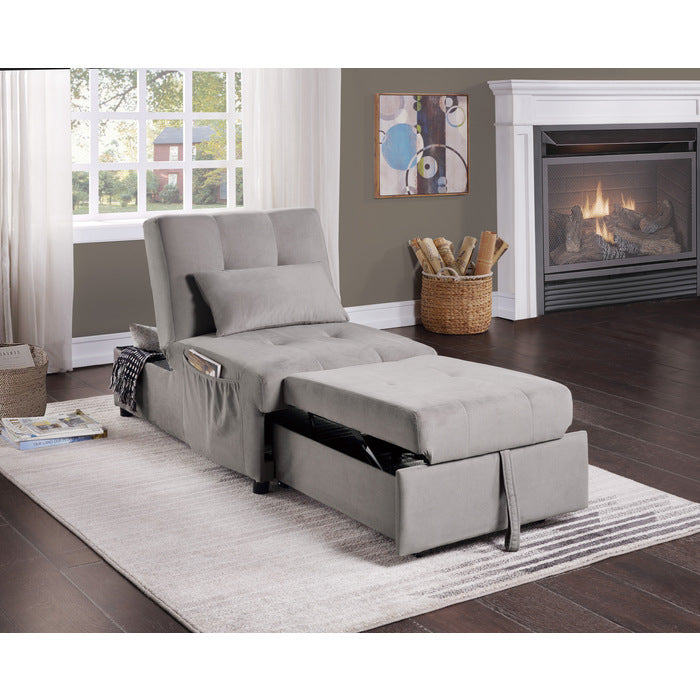 Garrell Brownish Gray Velvet Lift Top Storage Bench with Pull-out Bed