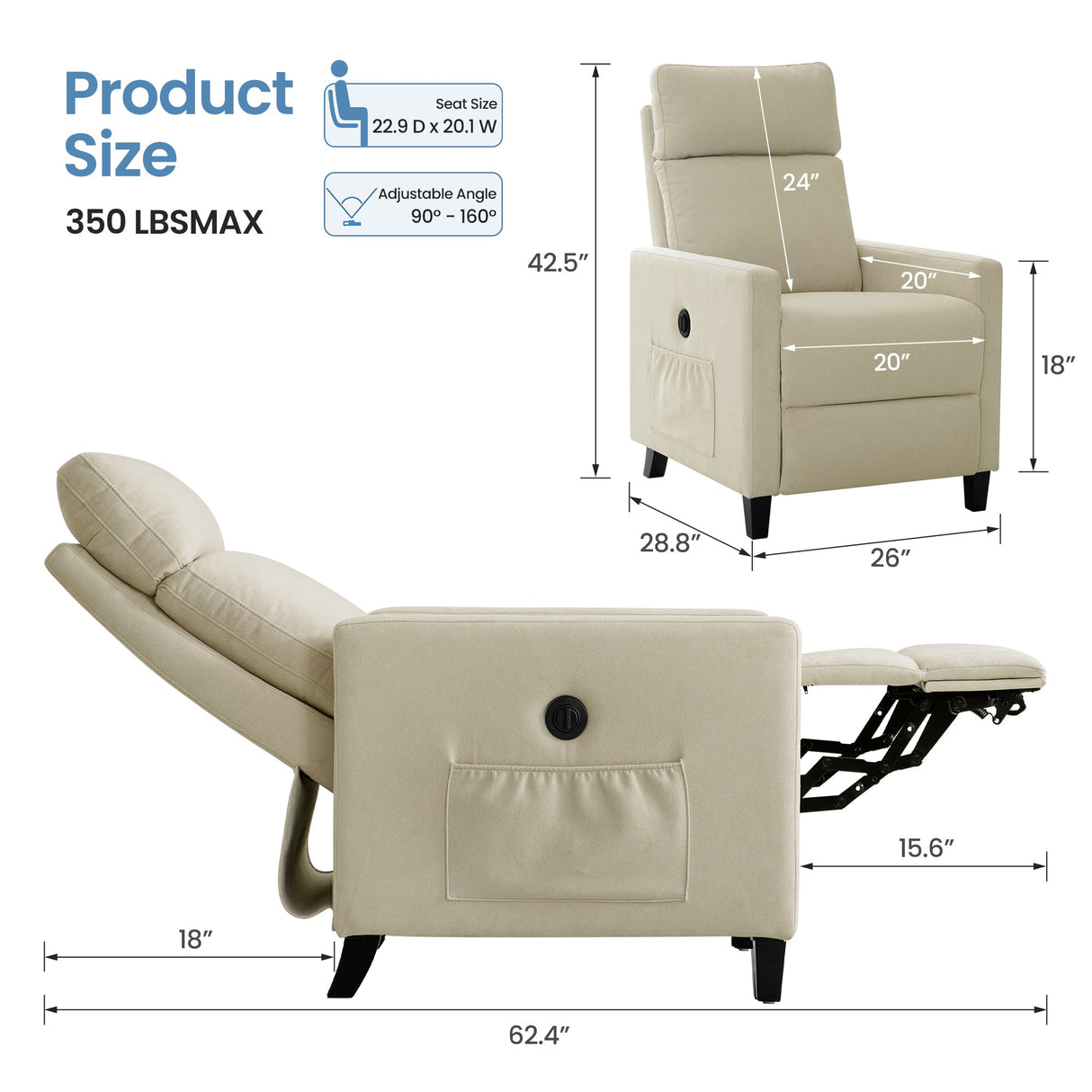 Single electric recliner