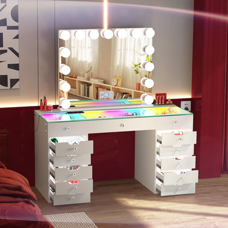 April Promotion l! Eva-RGB Vanity Desk Set with Lights & 15 Bulbs Light Mirror (Only sell in Texas(Dallas+Houston))