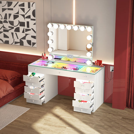 Eva Vanity Desk  - 13 Storage Drawers with Full Light &RGB