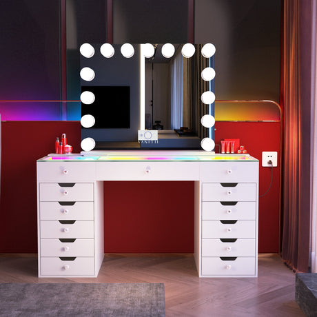 Eva-RGB Vanity Desk Pro - 13 Storage Drawers