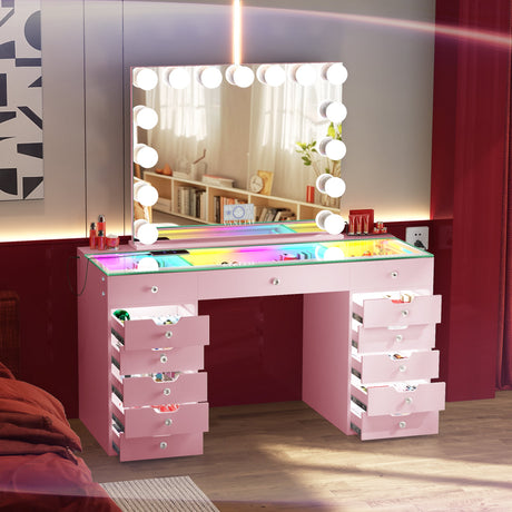 April Promotion l! Eva-RGB Vanity Desk Set with Lights & 15 Bulbs Light Mirror (Only sell in Texas(Dallas+Houston))