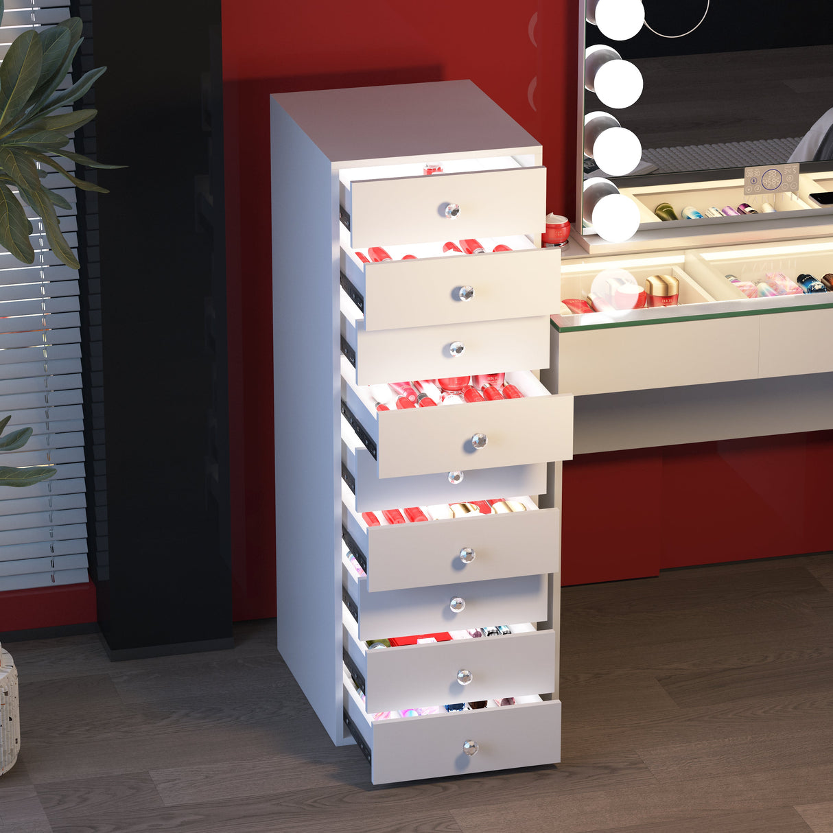9-Drawer Makeup Vanity Storage Unit with Lights