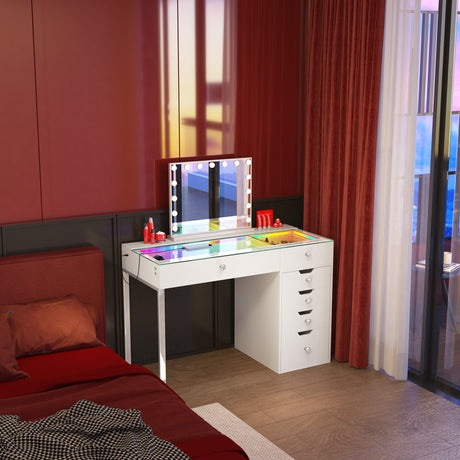 Diana RGB Vanity Desk - 6 Storage Drawers