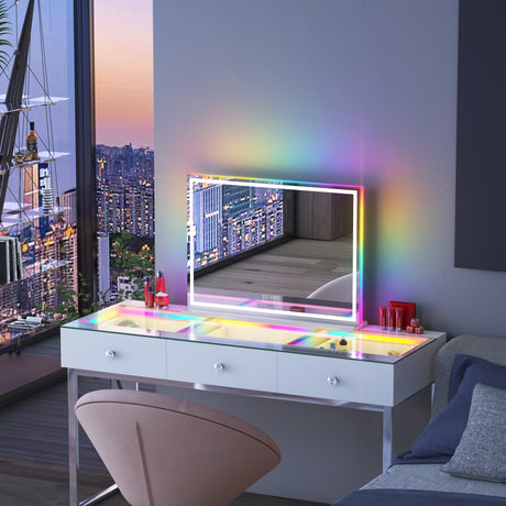 Luxury Hollywood Glow Vanity Mirror with RGB & Bluetooth Speaker