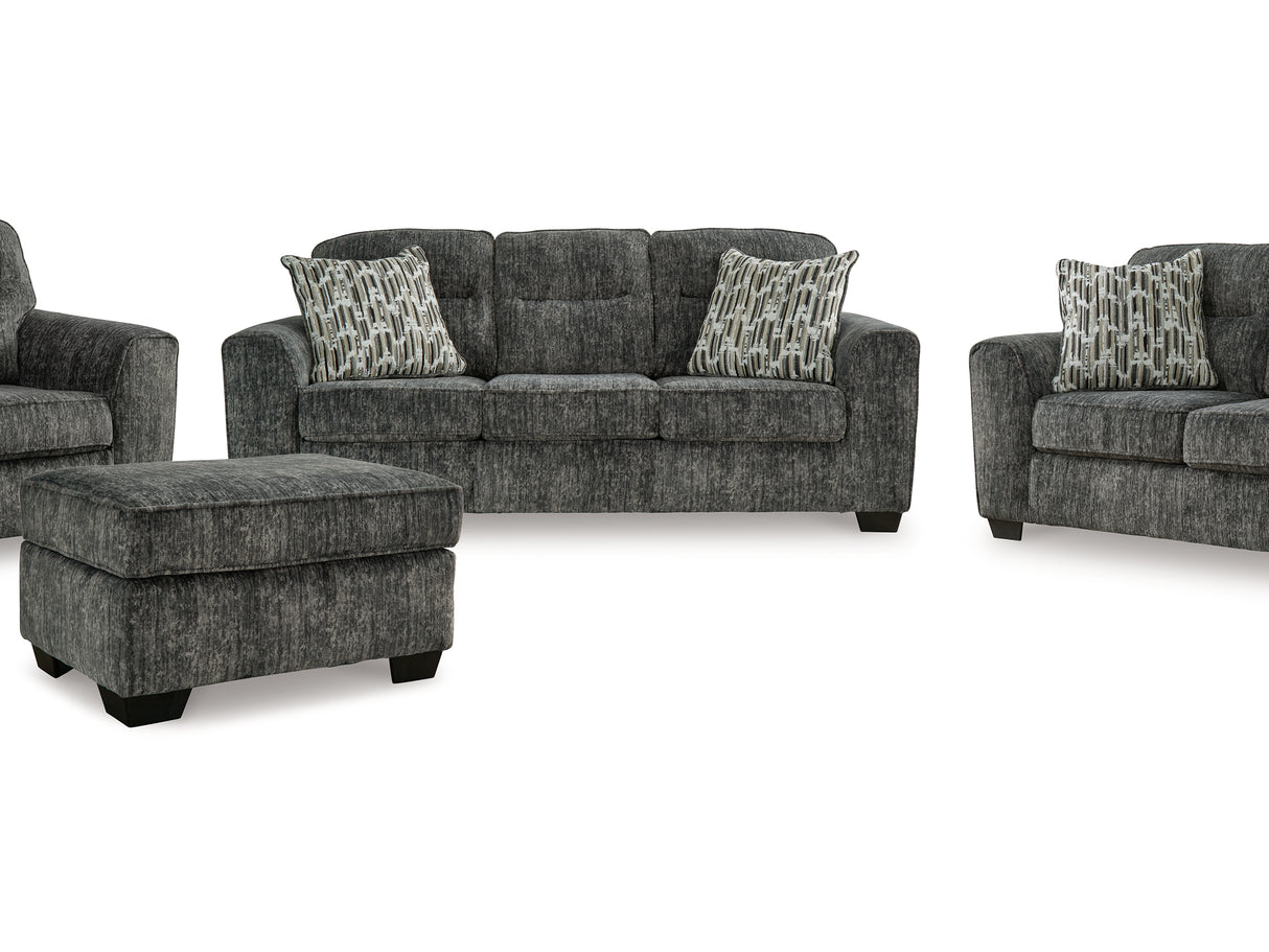 Lonoke Gunmetal Sofa, Loveseat, Oversized Chair And Ottoman