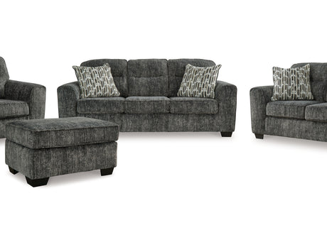 Lonoke Gunmetal Sofa, Loveseat, Oversized Chair And Ottoman