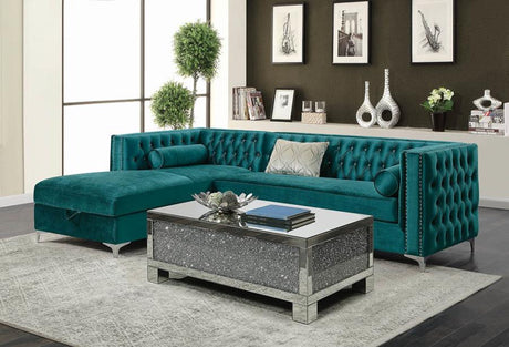 Bellaire Button-Tufted Upholstered Sectional Teal